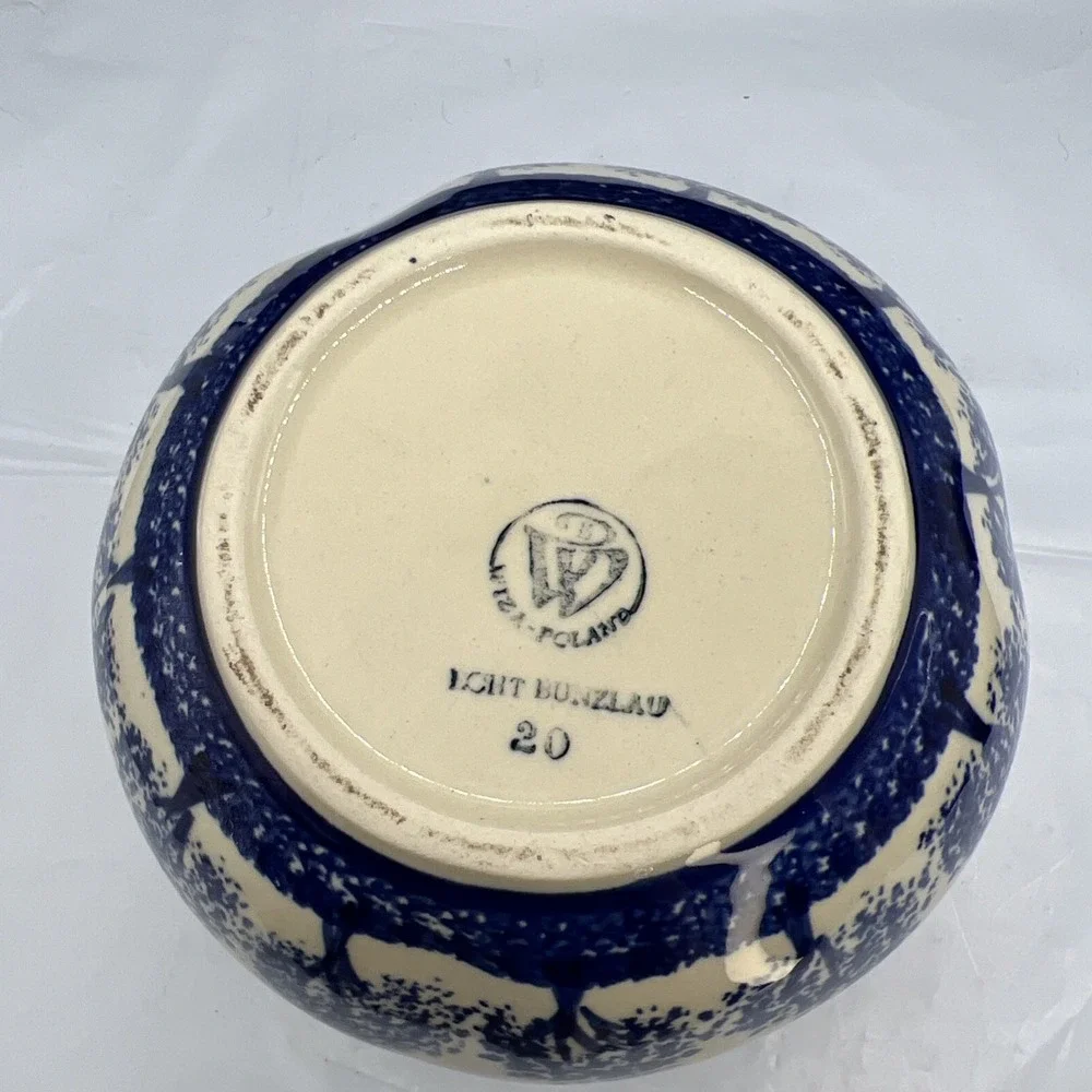 Vintage Wiza Poland Bunzlau Polish Pottery Pear Shaped Lidded Sugar Bowl Jar 20